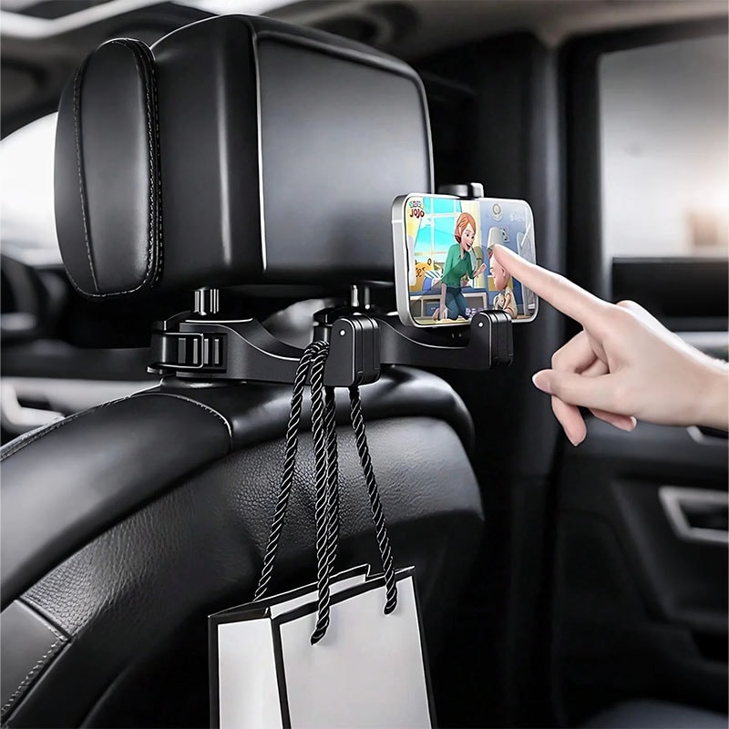 Car Seat Hook Phone Holder With Rotatable Headrest Bag Hanger 1