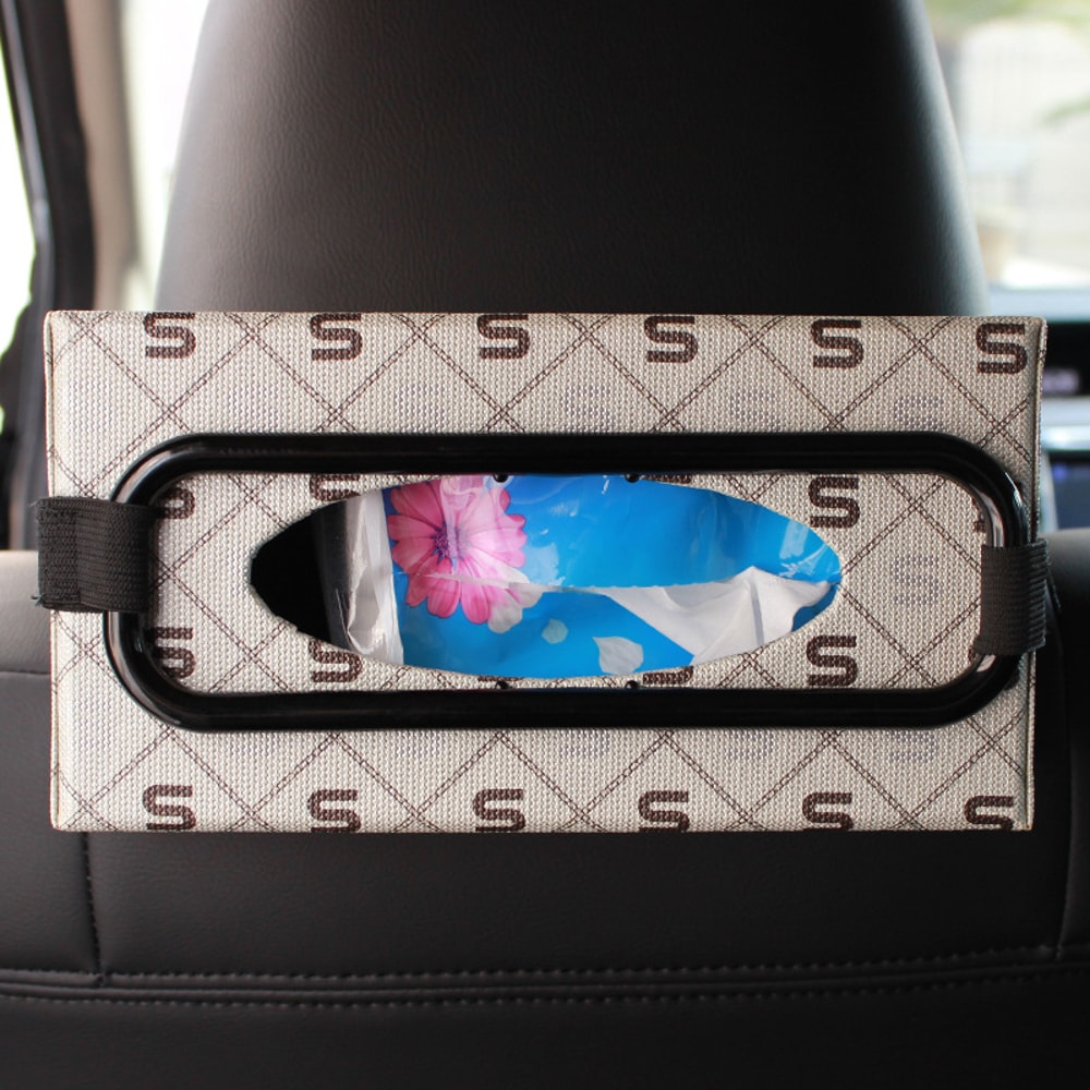 Car Tissue Holder with Sun Visor Storage Pouch and Back Seat Organizer