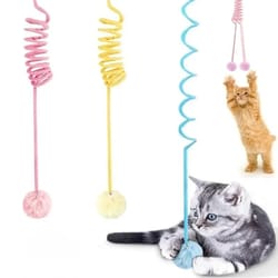 interactive cat wand toy with spring rope plush ball for indoor play
