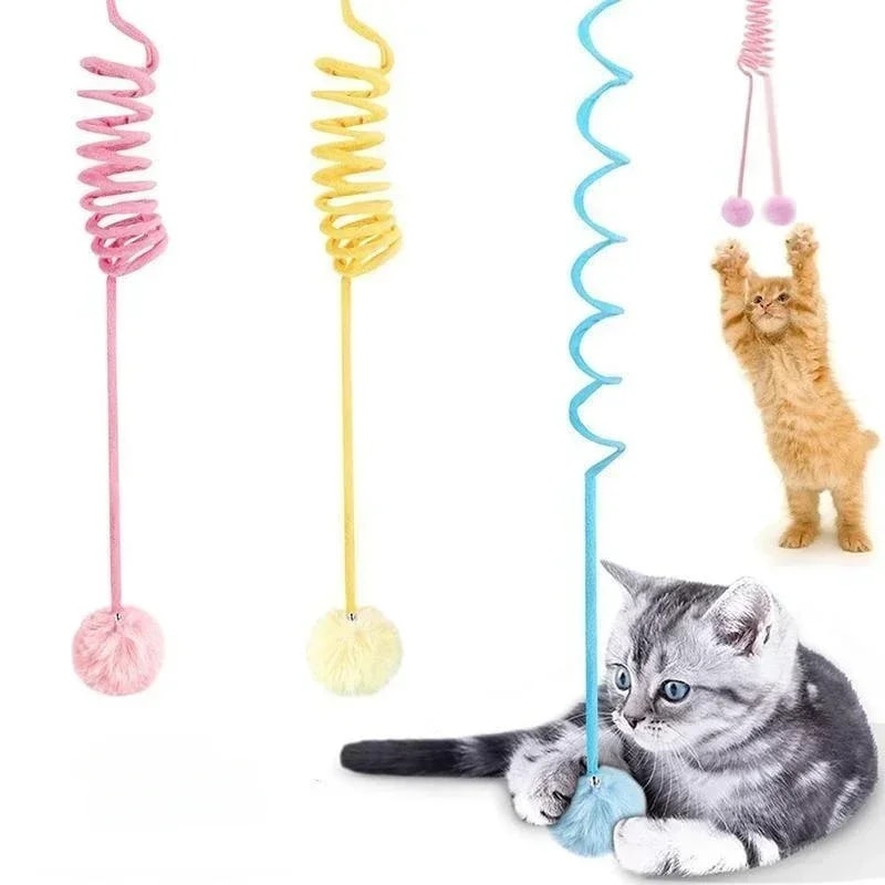 Interactive Cat Wand Toy with Spring Rope Plush Ball for Indoor Play