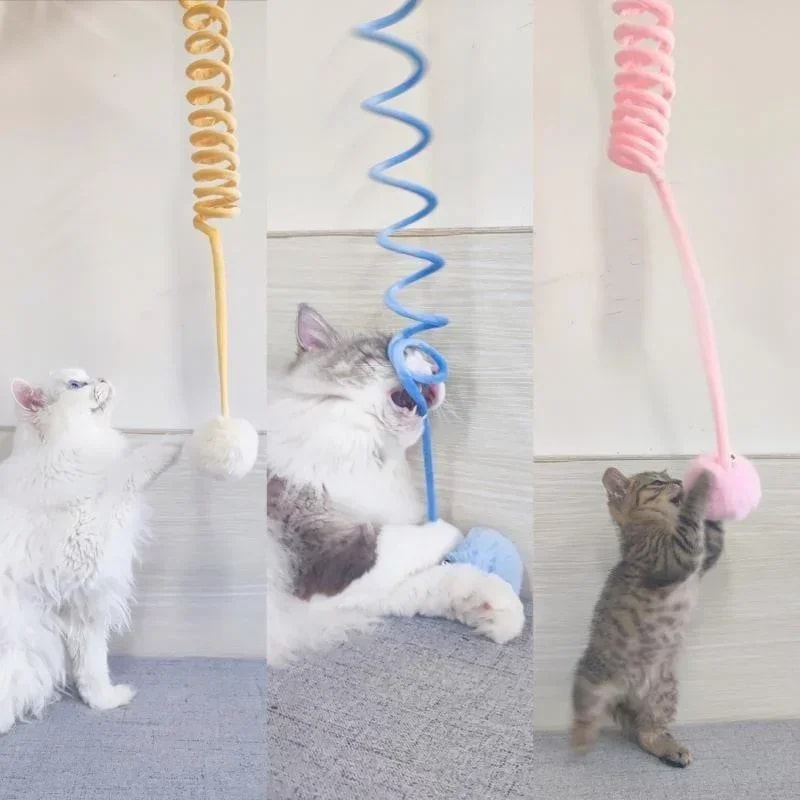 Interactive Cat Wand Toy with Spring Rope Plush Ball for Indoor Play