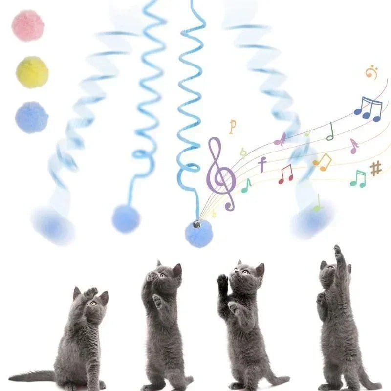 Interactive Cat Wand Toy with Spring Rope Plush Ball for Indoor Play