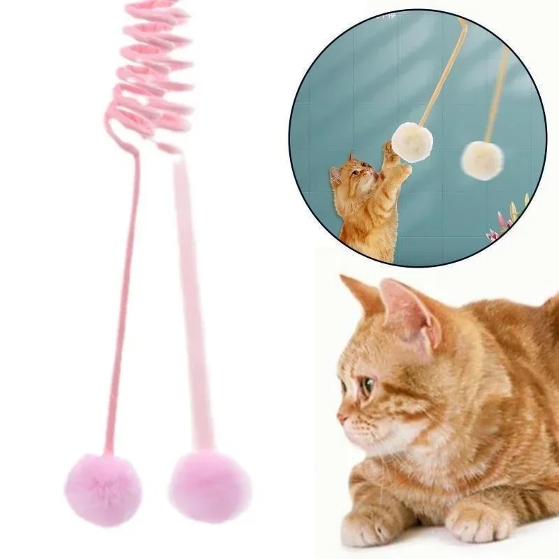 Interactive Cat Wand Toy with Spring Rope Plush Ball for Indoor Play