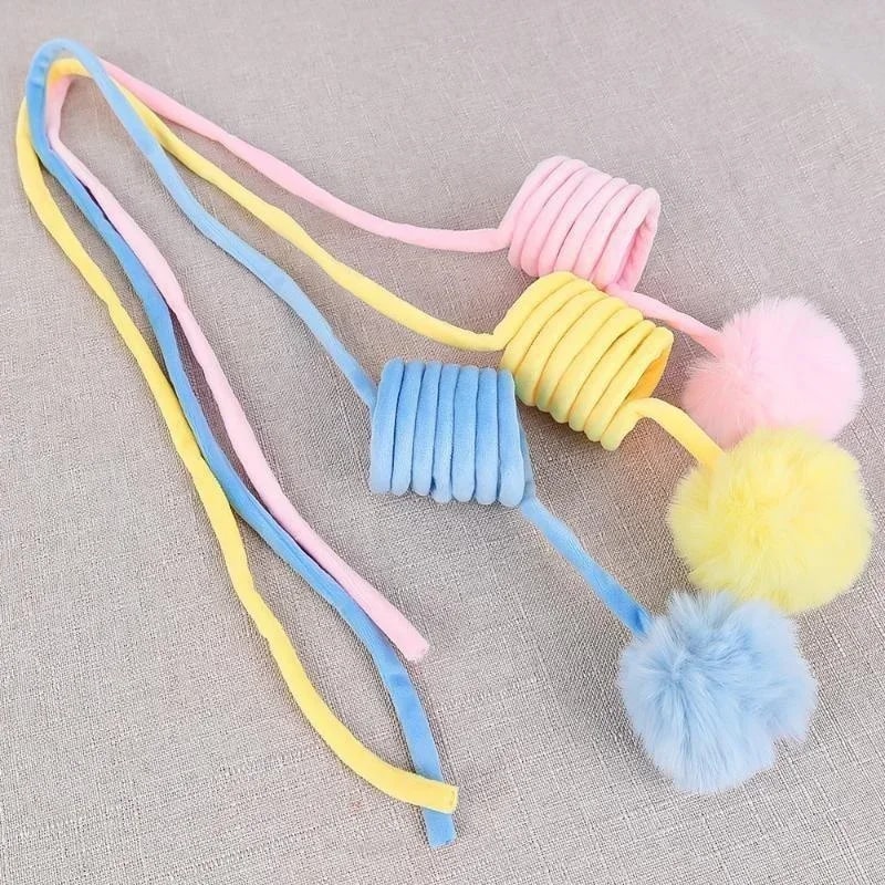 Interactive Cat Wand Toy with Spring Rope Plush Ball for Indoor Play