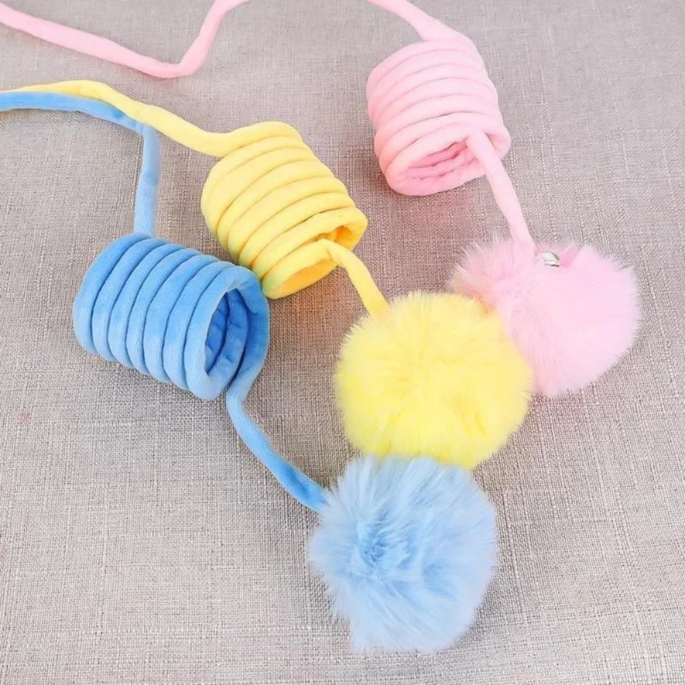 Interactive Cat Wand Toy with Spring Rope Plush Ball for Indoor Play