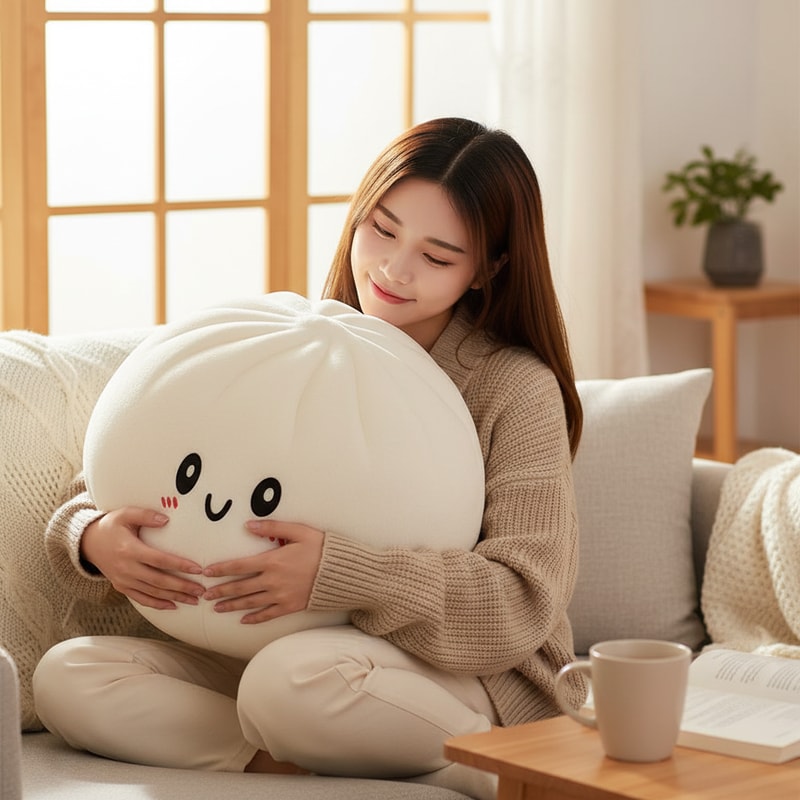 Cute Giant Dumpling Plush Squishy Pillow for Stress Relief and Cozy Room Decor