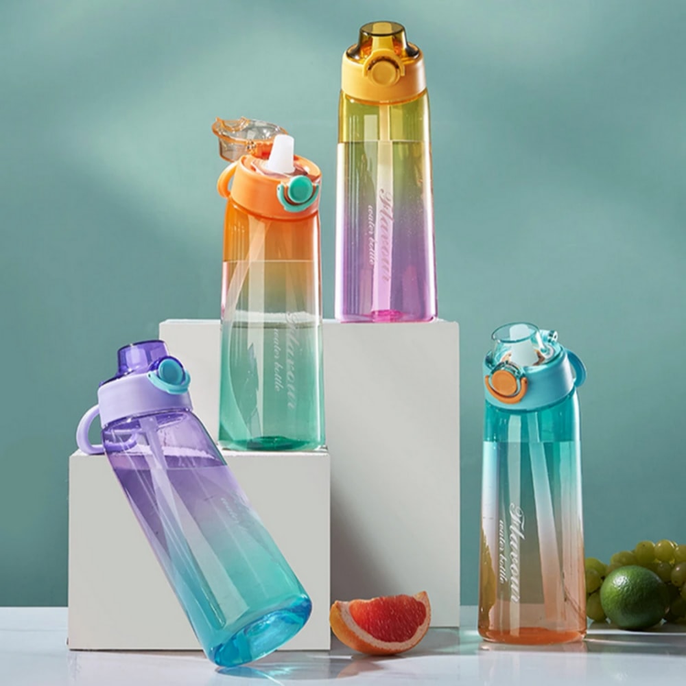 Flavored Water Bottle with Flavor Pods and Straw for Zero Sugar Hydration