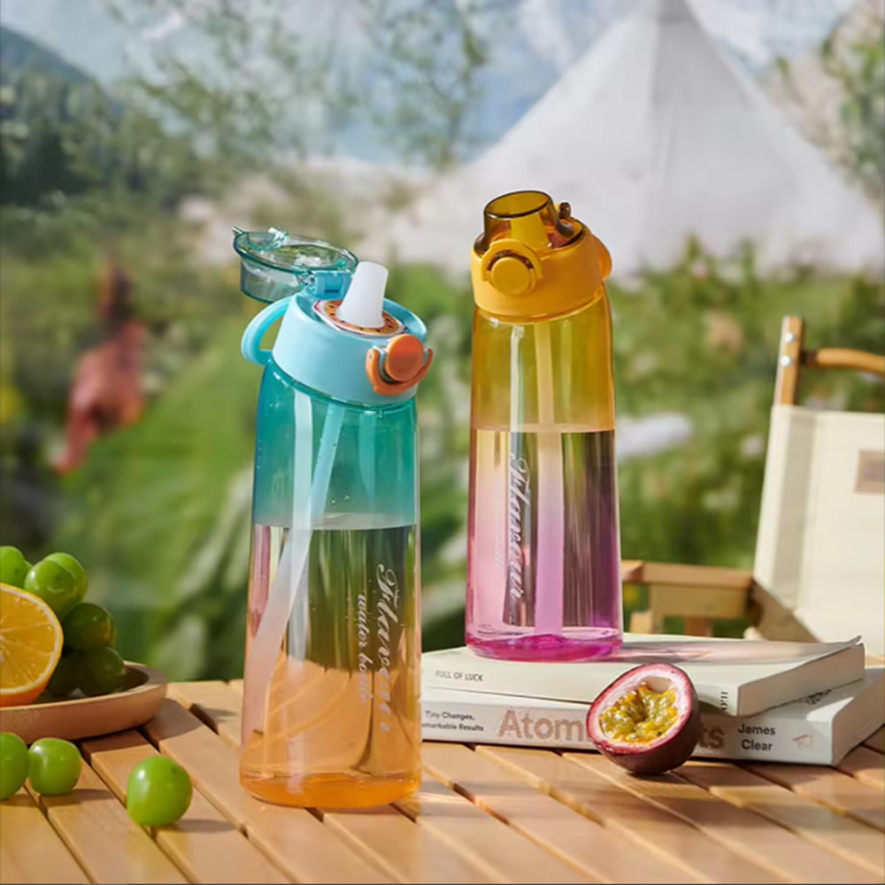 Flavored Water Bottle with Flavor Pods and Straw for Zero Sugar Hydration