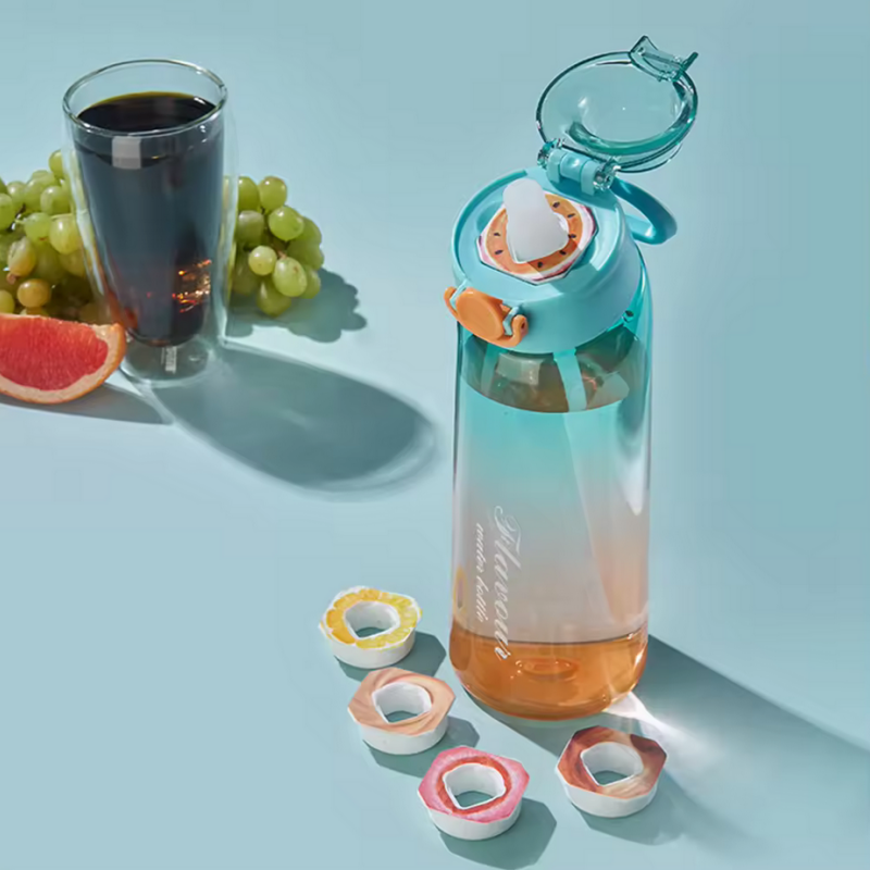 Flavored Water Bottle with Flavor Pods and Straw for Zero Sugar Hydration