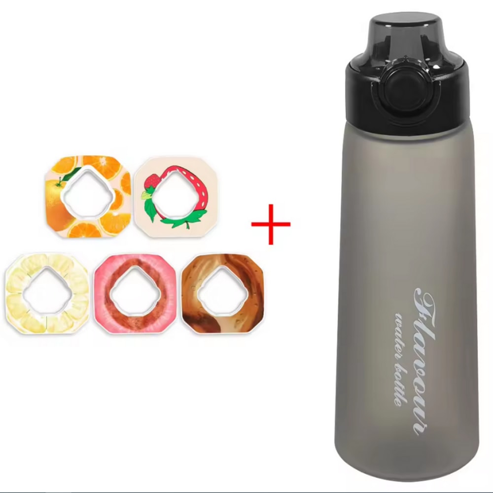 Flavored Water Bottle with Flavor Pods and Straw for Zero Sugar Hydration