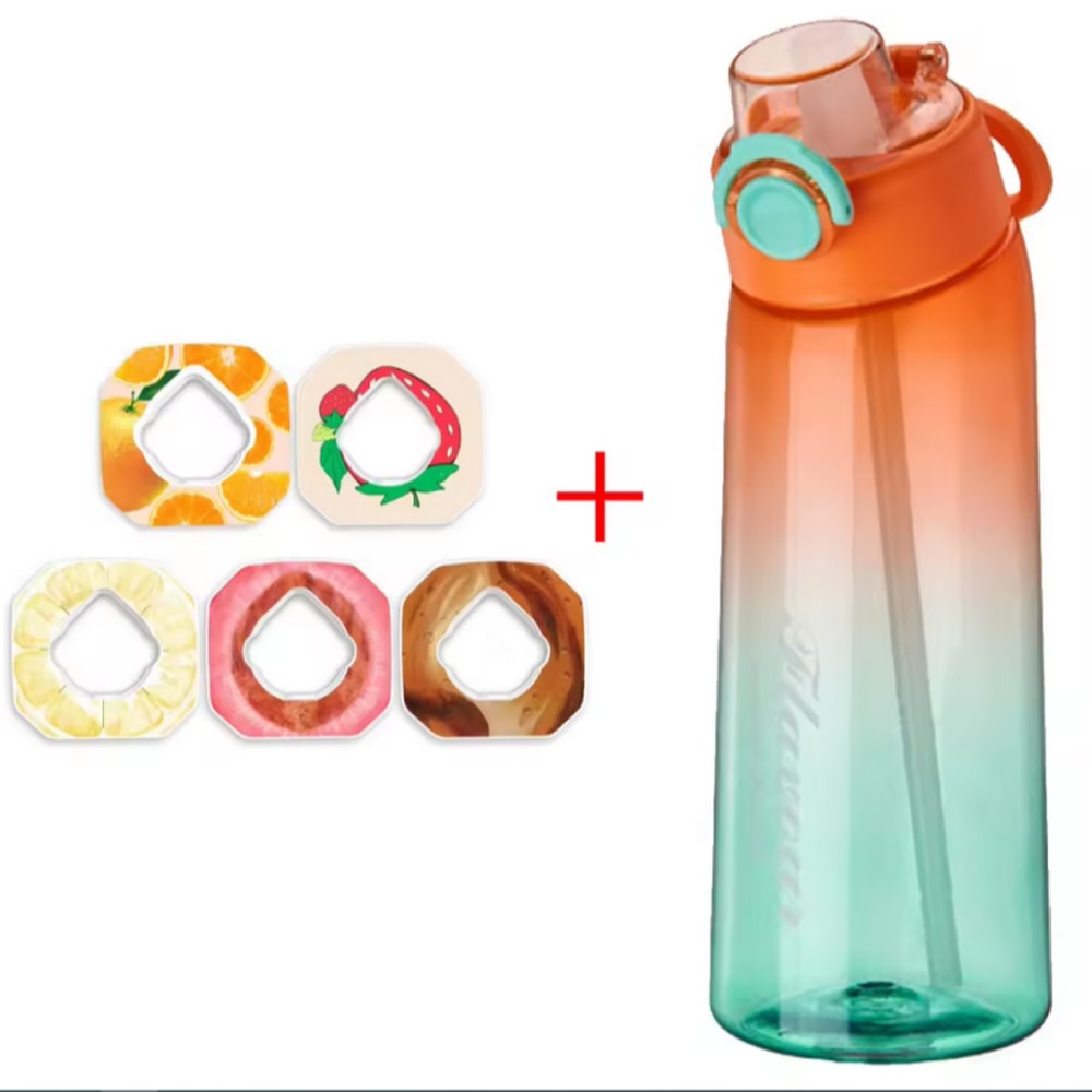 Flavored Water Bottle with Flavor Pods and Straw for Zero Sugar Hydration