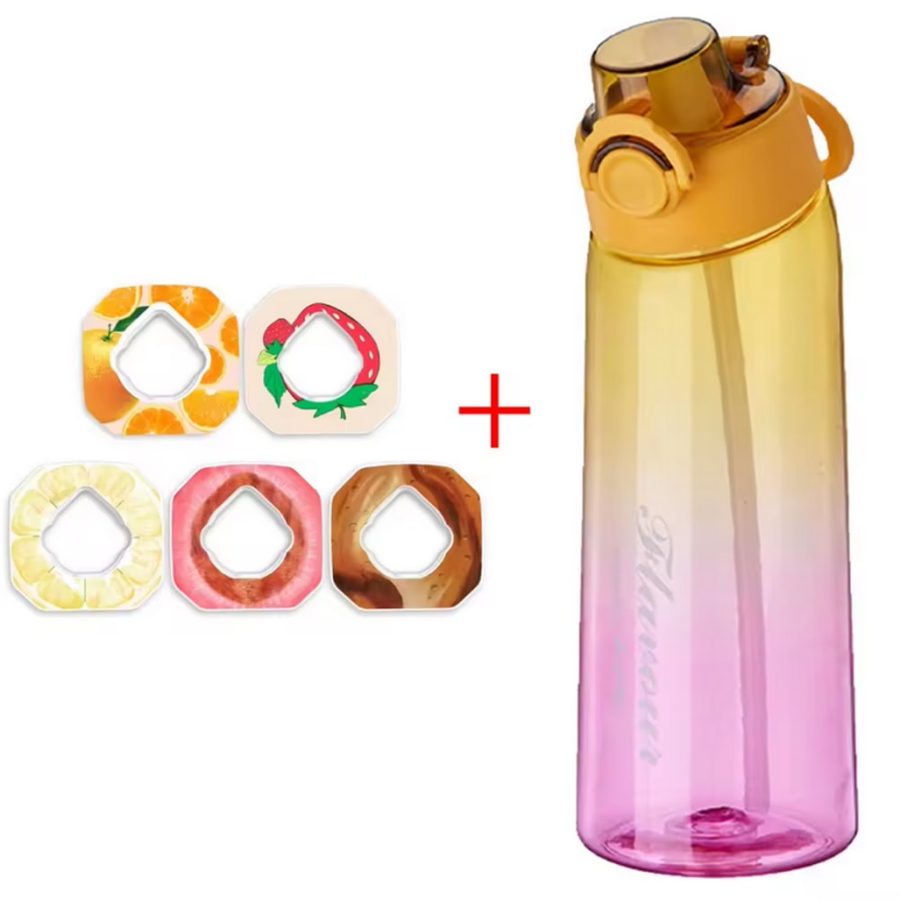 Flavored Water Bottle with Flavor Pods and Straw for Zero Sugar Hydration