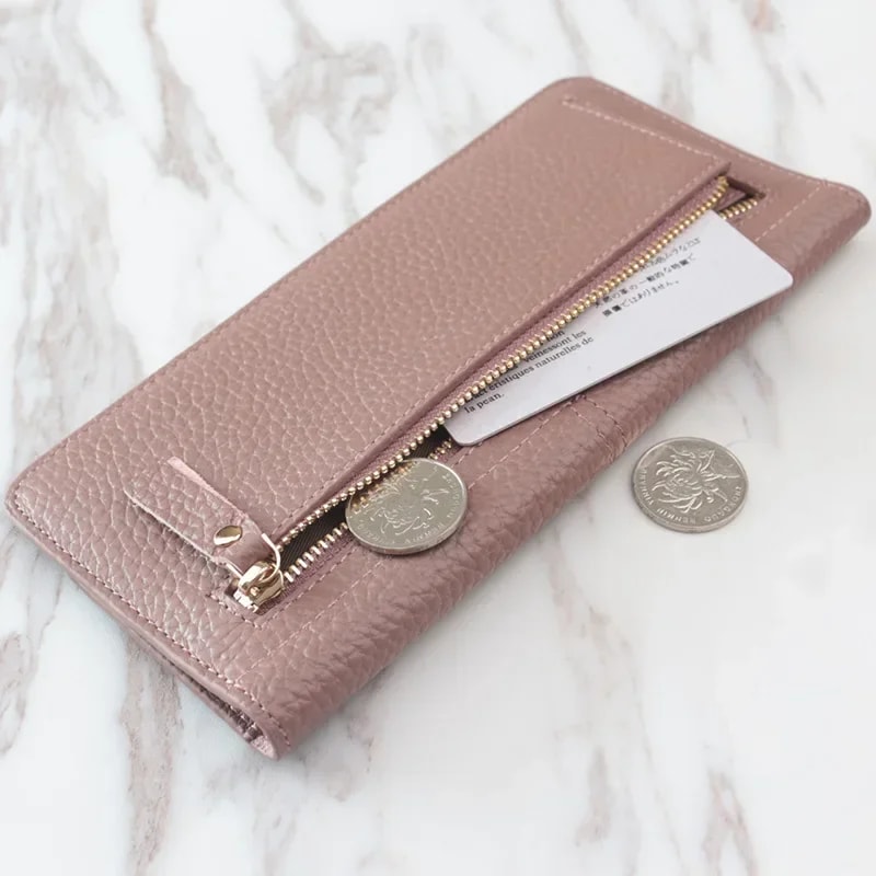 Genuine Leather Women's Long Wallet Multifunctional Cowhide Zipper Card Holder & Coin Purse