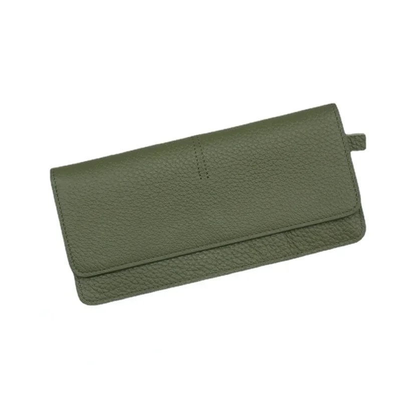 Genuine Leather Women's Long Wallet Multifunctional Cowhide Zipper Card Holder & Coin Purse