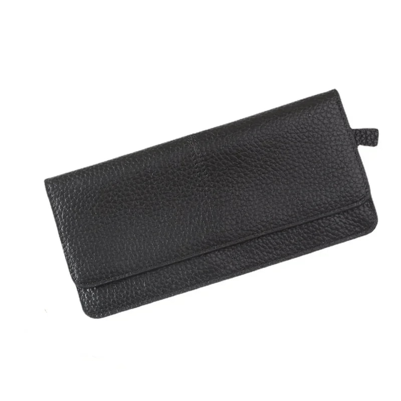 Genuine Leather Women's Long Wallet Multifunctional Cowhide Zipper Card Holder & Coin Purse