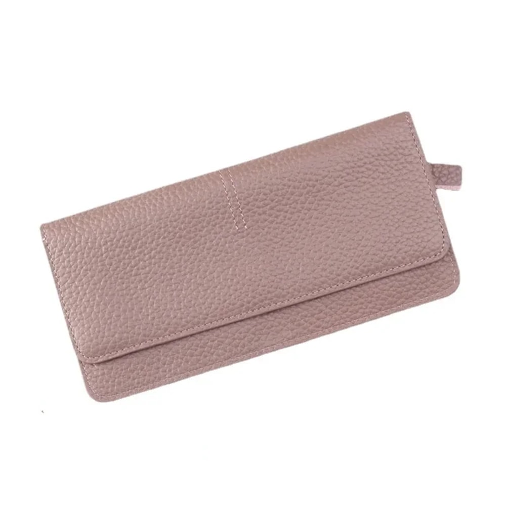 Genuine Leather Women's Long Wallet Multifunctional Cowhide Zipper Card Holder & Coin Purse