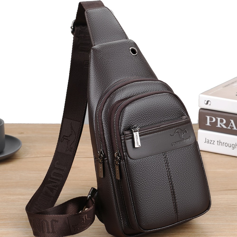 Luxury Chest Pack Men Crossbody Bag PU Leather Sling Bag For Travel 0