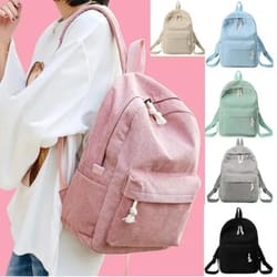 corduroy school backpack for teenage girls trendy striped rucksack travel & shoulder bag