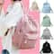 Corduroy School Backpack For Teenage Girls Trendy Striped Rucksack Travel Shoulder Bag 0