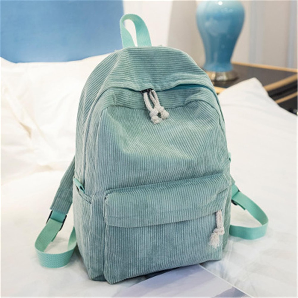 Corduroy School Backpack For Teenage Girls Trendy Striped Rucksack Travel Shoulder Bag 1