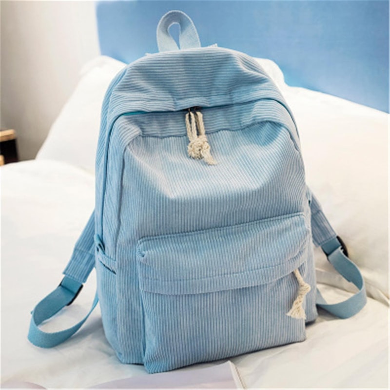 Corduroy School Backpack For Teenage Girls Trendy Striped Rucksack Travel Shoulder Bag 4