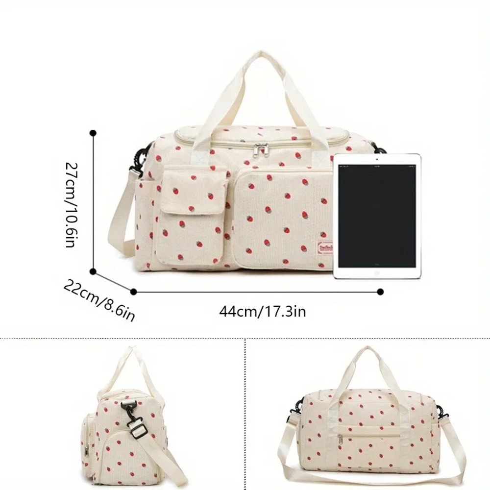 Large Capacity Casual Strawberry Print Duffel Bag with Multiple Compartments Ideal for Travel Gym and Everyday Use