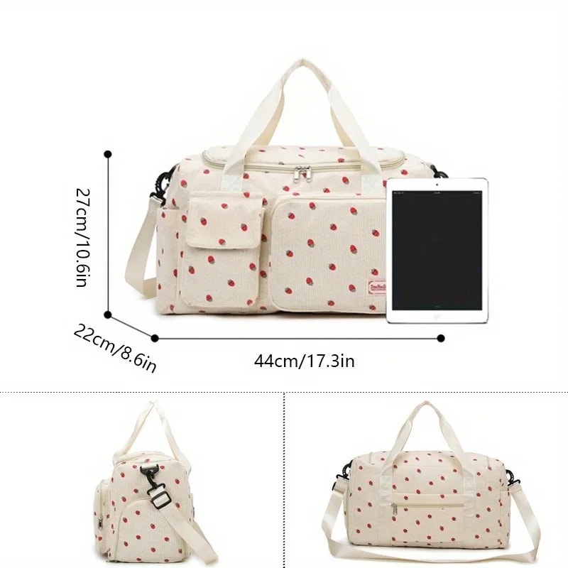 Large Capacity Casual Strawberry Print Duffel Bag with Multiple Compartments Ideal for Travel Gym and Everyday Use