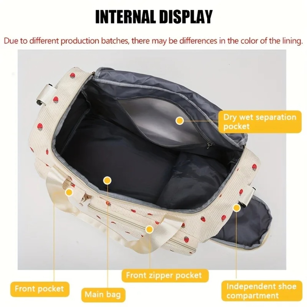 Large Capacity Casual Strawberry Print Duffel Bag with Multiple Compartments Ideal for Travel Gym and Everyday Use