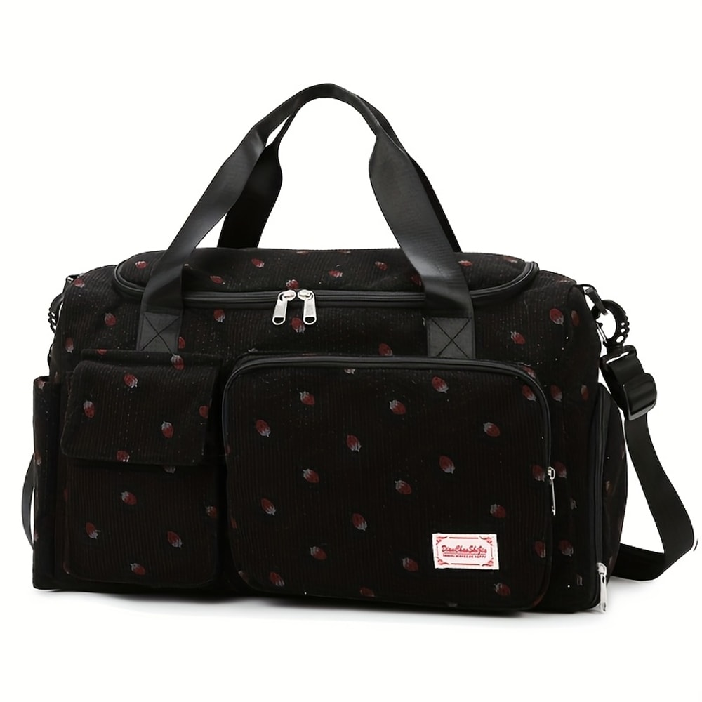 Large Capacity Casual Strawberry Print Duffel Bag with Multiple Compartments Ideal for Travel Gym and Everyday Use