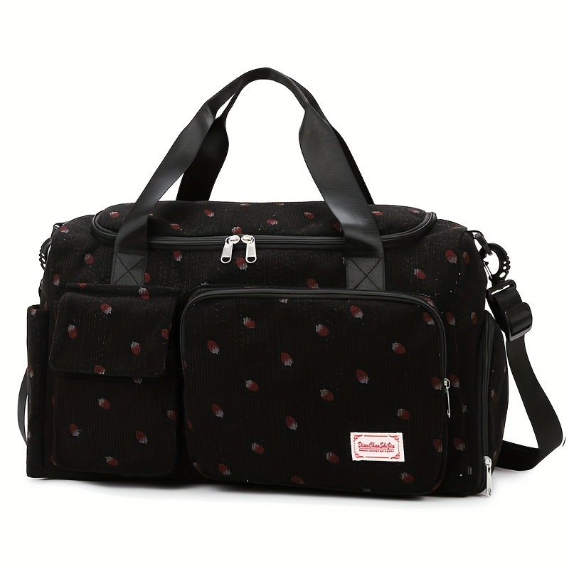 Large Capacity Casual Strawberry Print Duffel Bag with Multiple Compartments Ideal for Travel Gym and Everyday Use