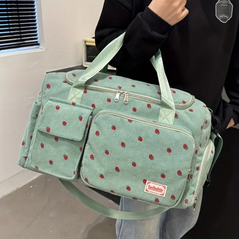 Large Capacity Casual Strawberry Print Duffel Bag with Multiple Compartments Ideal for Travel Gym and Everyday Use