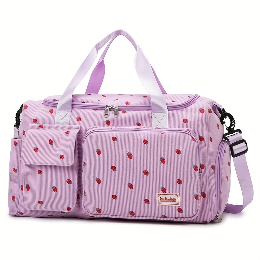 Large Capacity Casual Strawberry Print Duffel Bag with Multiple Compartments Ideal for Travel Gym and Everyday Use
