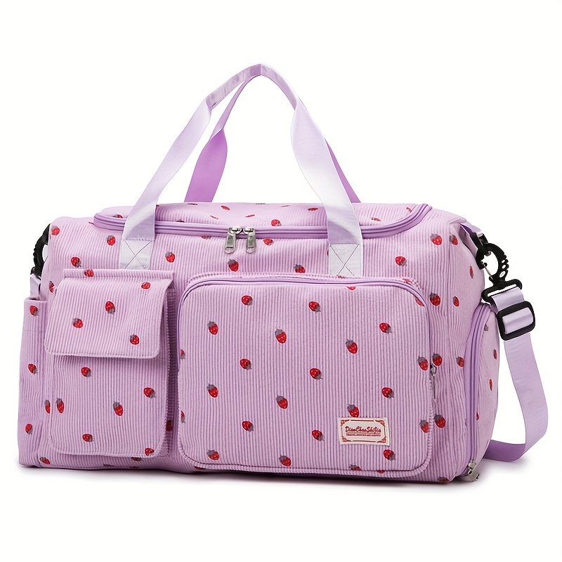 Large Capacity Casual Strawberry Print Duffel Bag with Multiple Compartments Ideal for Travel Gym and Everyday Use