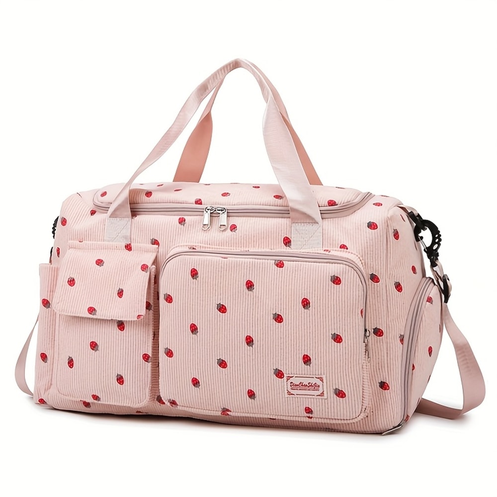 Large Capacity Casual Strawberry Print Duffel Bag with Multiple Compartments Ideal for Travel Gym and Everyday Use