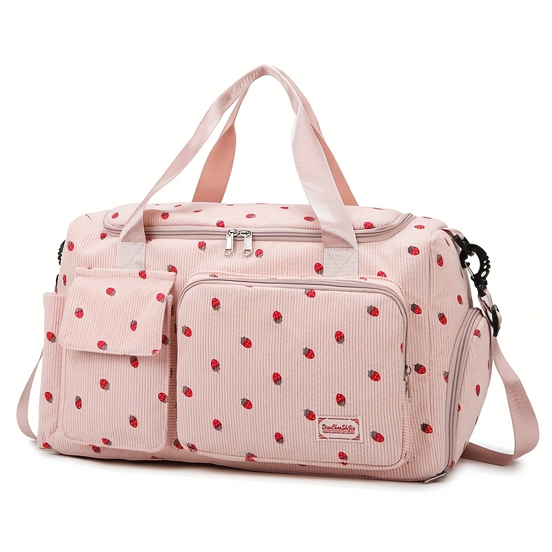 Large Capacity Casual Strawberry Print Duffel Bag with Multiple Compartments Ideal for Travel Gym and Everyday Use