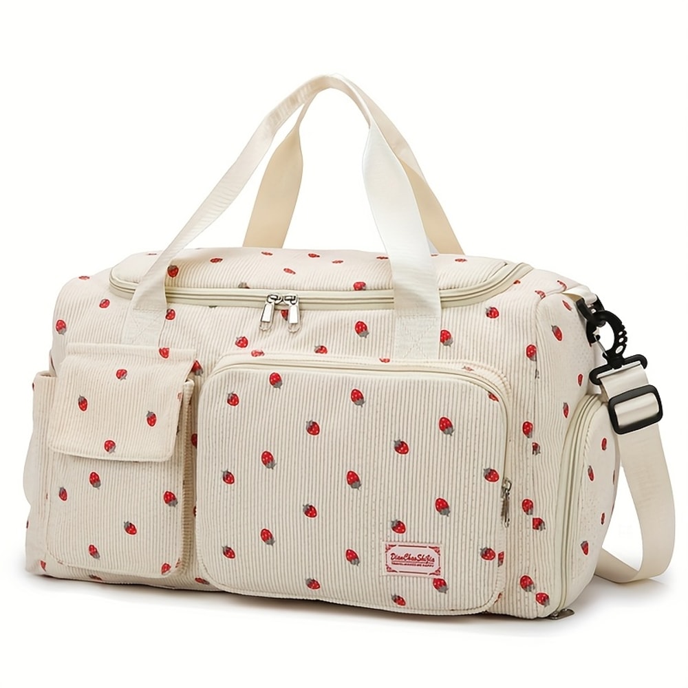 Large Capacity Casual Strawberry Print Duffel Bag with Multiple Compartments Ideal for Travel Gym and Everyday Use