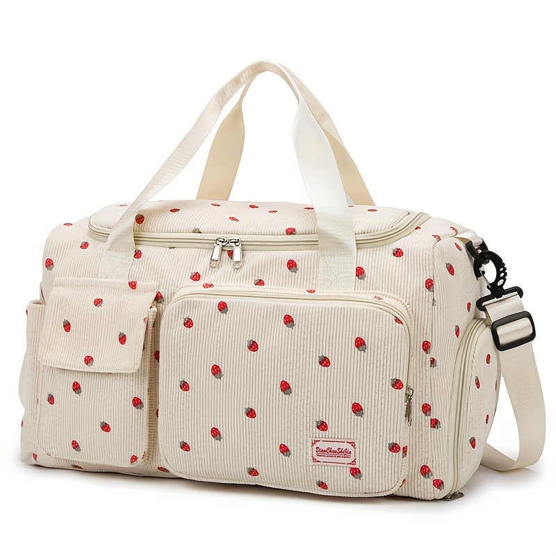 Large Capacity Casual Strawberry Print Duffel Bag with Multiple Compartments Ideal for Travel Gym and Everyday Use