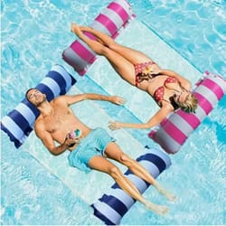 foldable striped inflatable lounge chair ideal for swimming pool parties & beach leisure with net backrest