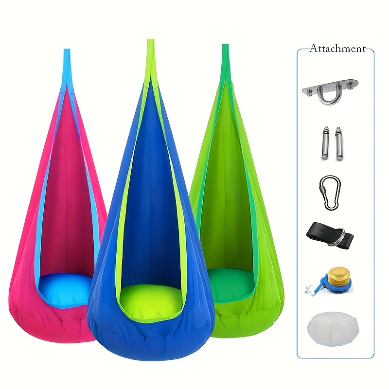 All In One Hanging Hammock Chair With Inflatable Pillow Heavy Duty Capacity Storage Pocket Indoor O 0