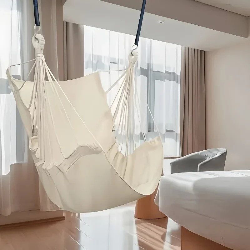 Outdoor Leisure Fabric Hammock Chair with Anti Rollover Design & Storage Bag for Dormitory Use
