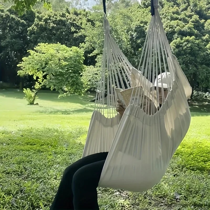 Outdoor Leisure Fabric Hammock Chair with Anti Rollover Design & Storage Bag for Dormitory Use