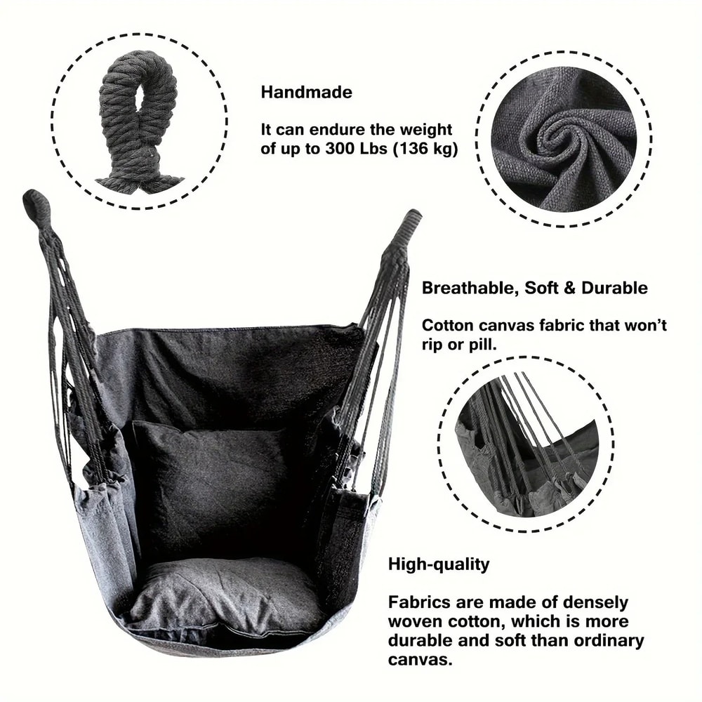 Outdoor Leisure Fabric Hammock Chair with Anti Rollover Design & Storage Bag for Dormitory Use
