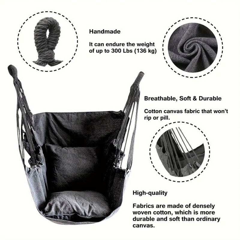 Outdoor Leisure Fabric Hammock Chair with Anti Rollover Design & Storage Bag for Dormitory Use