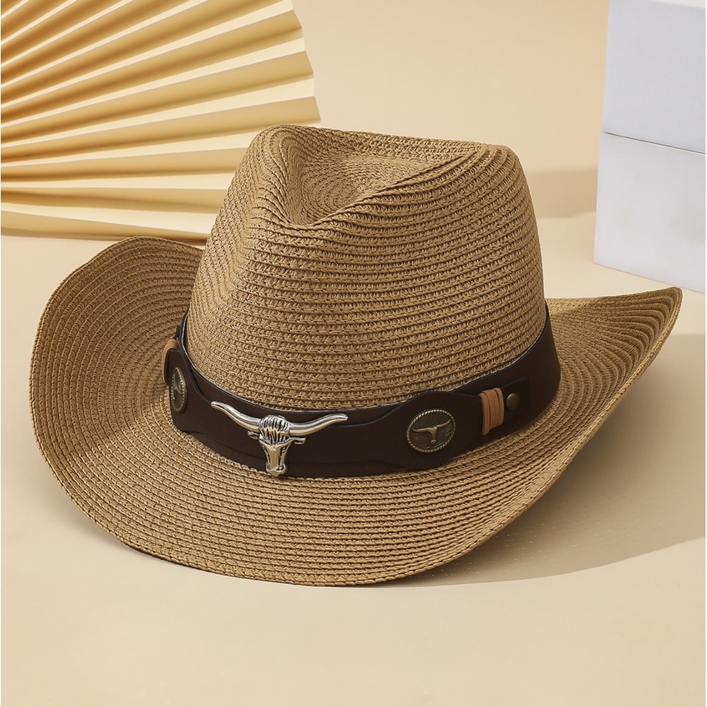 Vintage Western Straw Cowboy Hat for Men & Women Wide Brim Sun Protection & Stylish Outdoor Accessory