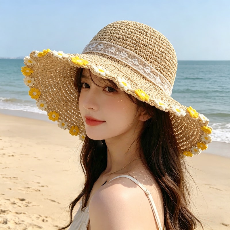 Small Daisy Straw Sun Hat For Summer Beach Outdoor Protection 1