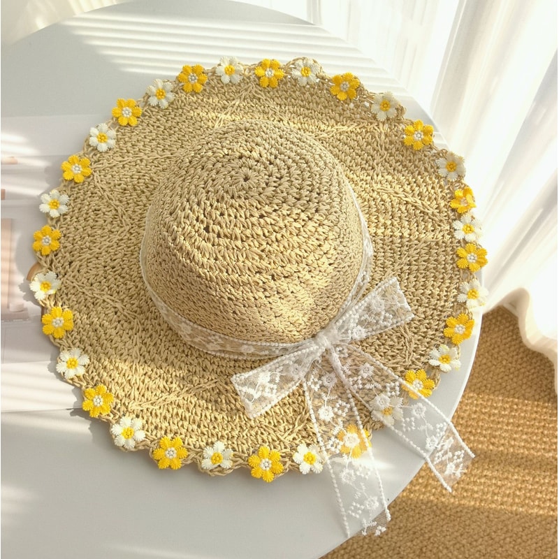 Small Daisy Straw Sun Hat For Summer Beach Outdoor Protection 3