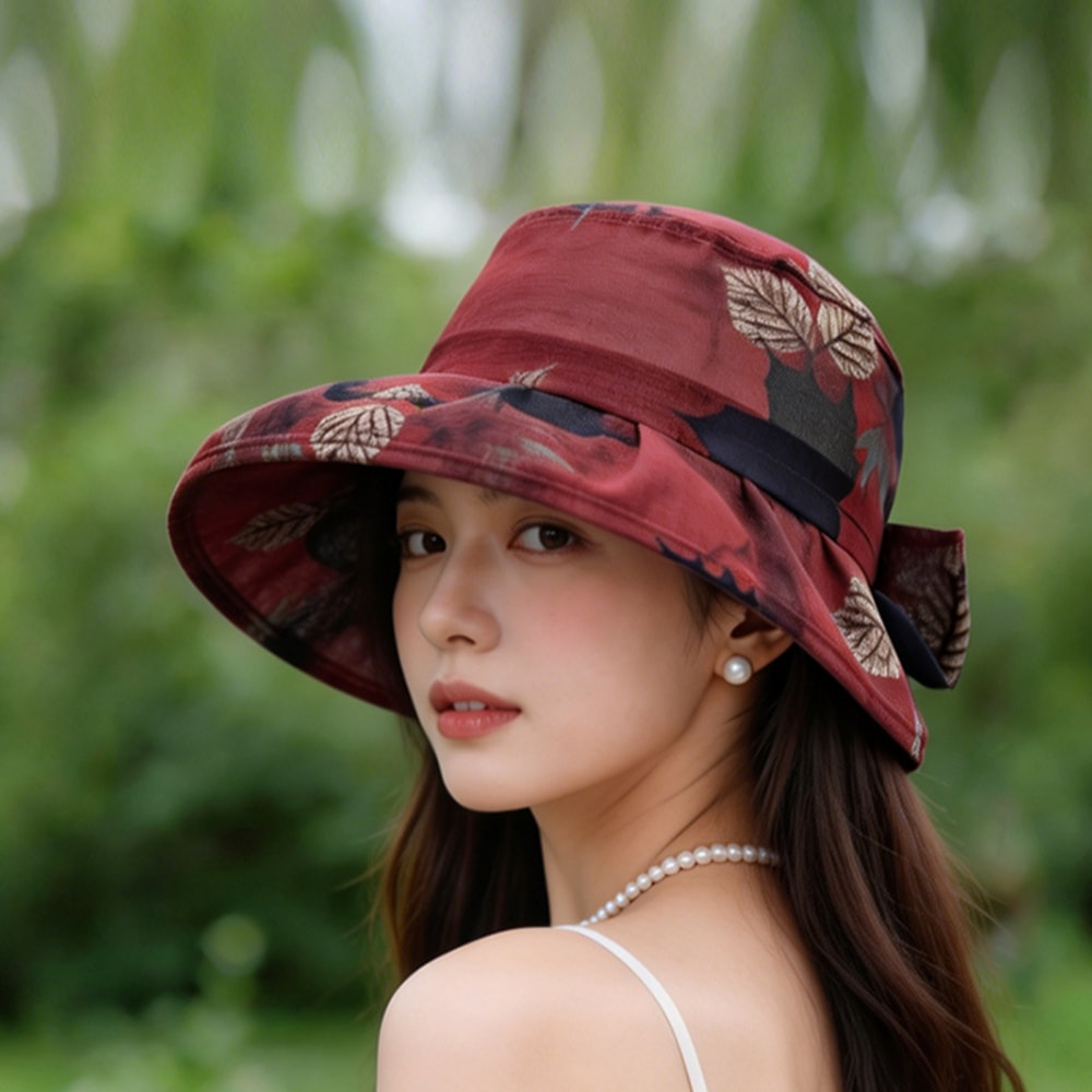 Retro Maple Leaf Wide Brim Foldable Sun Hat Stylish UV Protection Bucket Hat For Beach Travel Ever 2