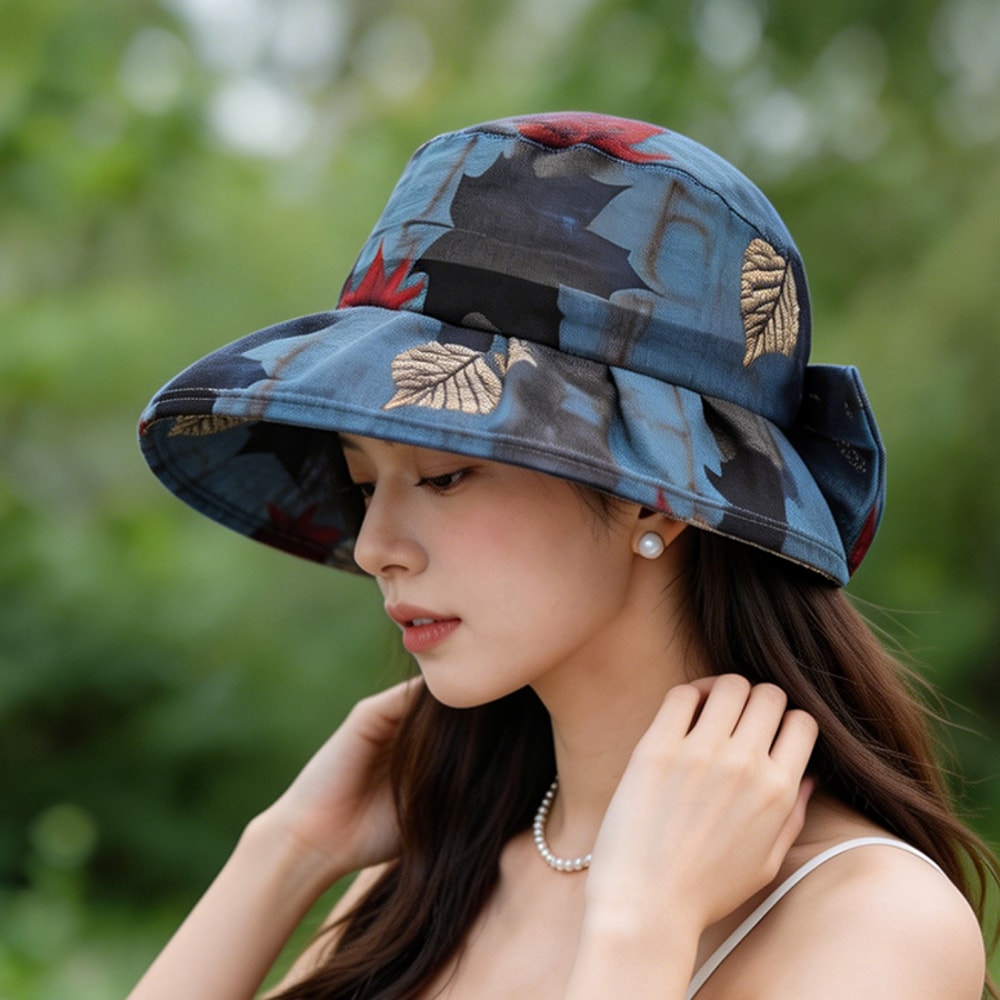 Retro Maple Leaf Wide Brim Foldable Sun Hat Stylish UV Protection Bucket Hat For Beach Travel Ever 4