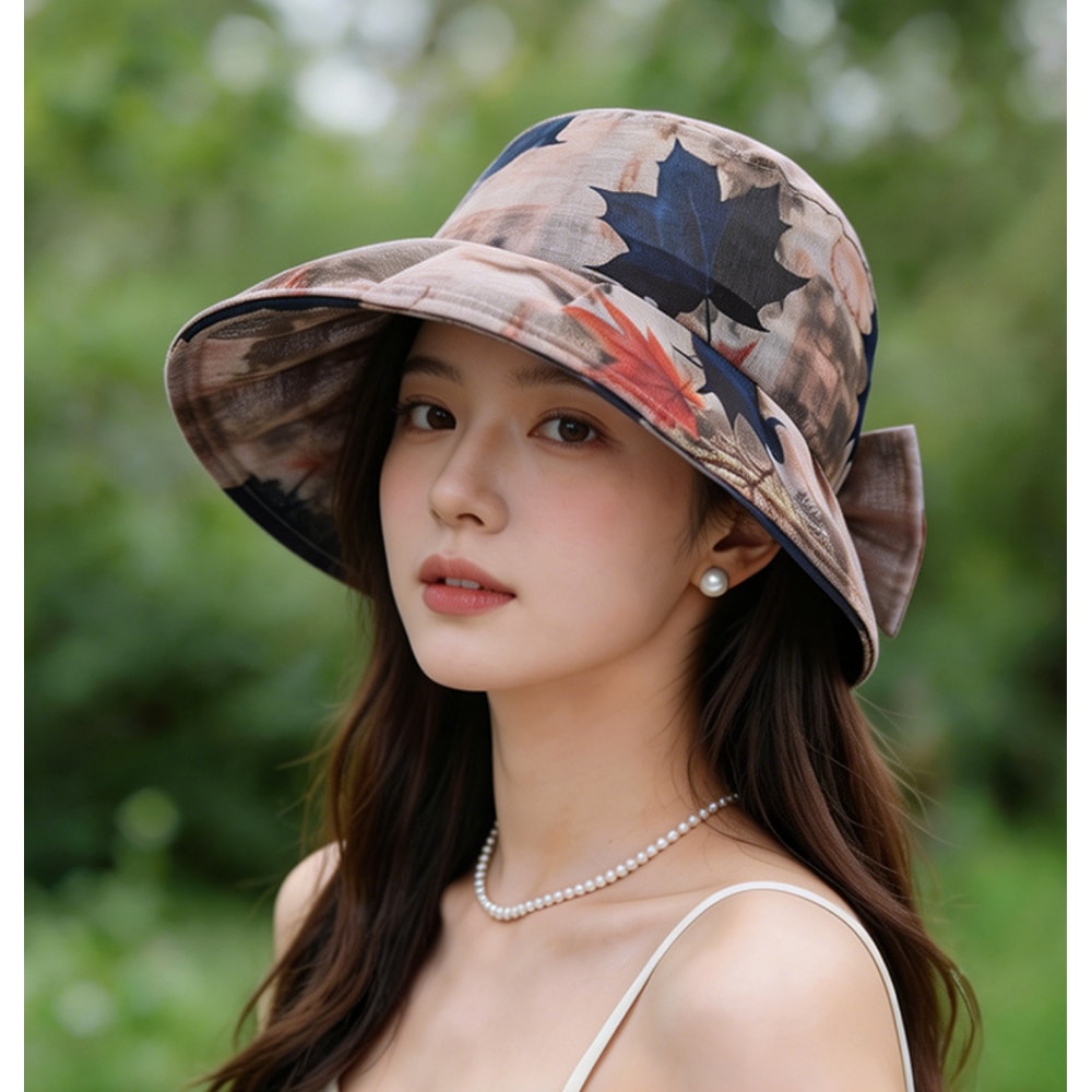 Retro Maple Leaf Wide Brim Foldable Sun Hat Stylish UV Protection Bucket Hat For Beach Travel Ever 5