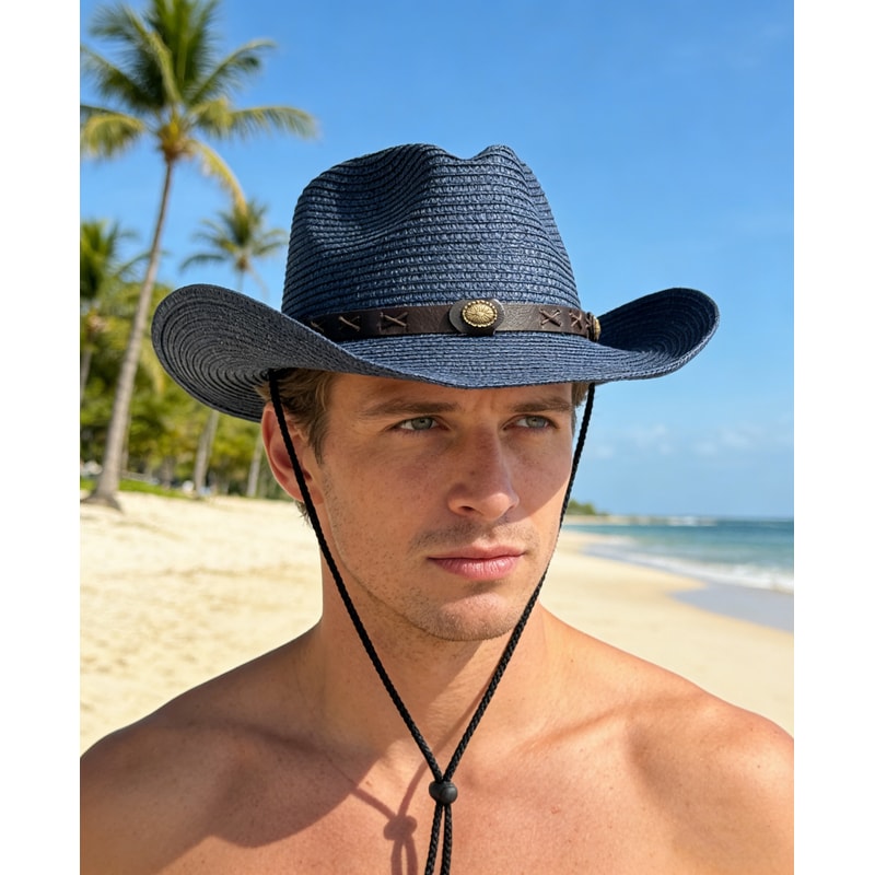 Wide Brimmed Cowboy Straw Hat For Summer Sun Protection Unisex Vintage Style 1